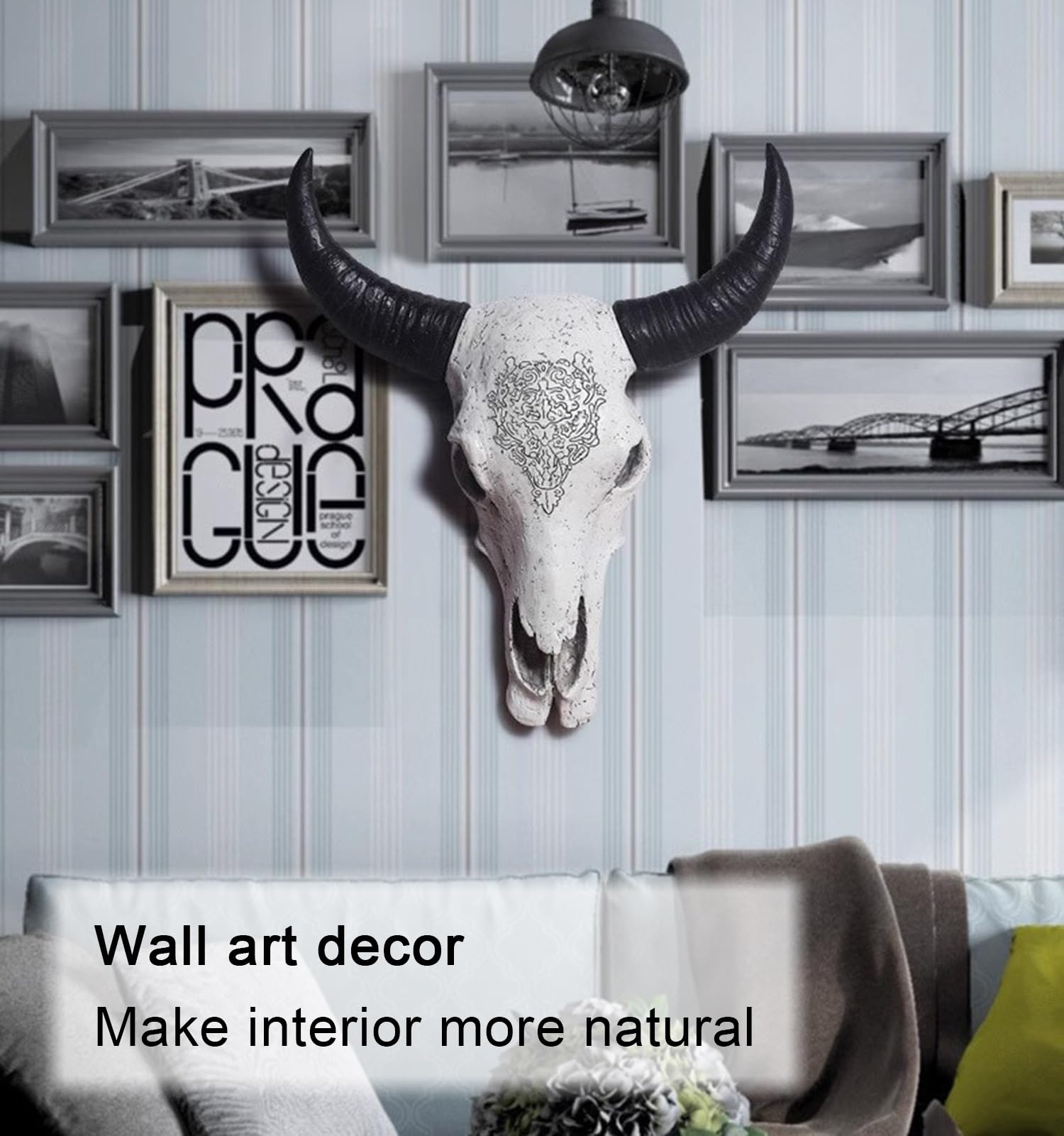 Amazon.co.jp: 雄牛の頭蓋骨の壁の装飾、動物の吊り下げ彫刻動物